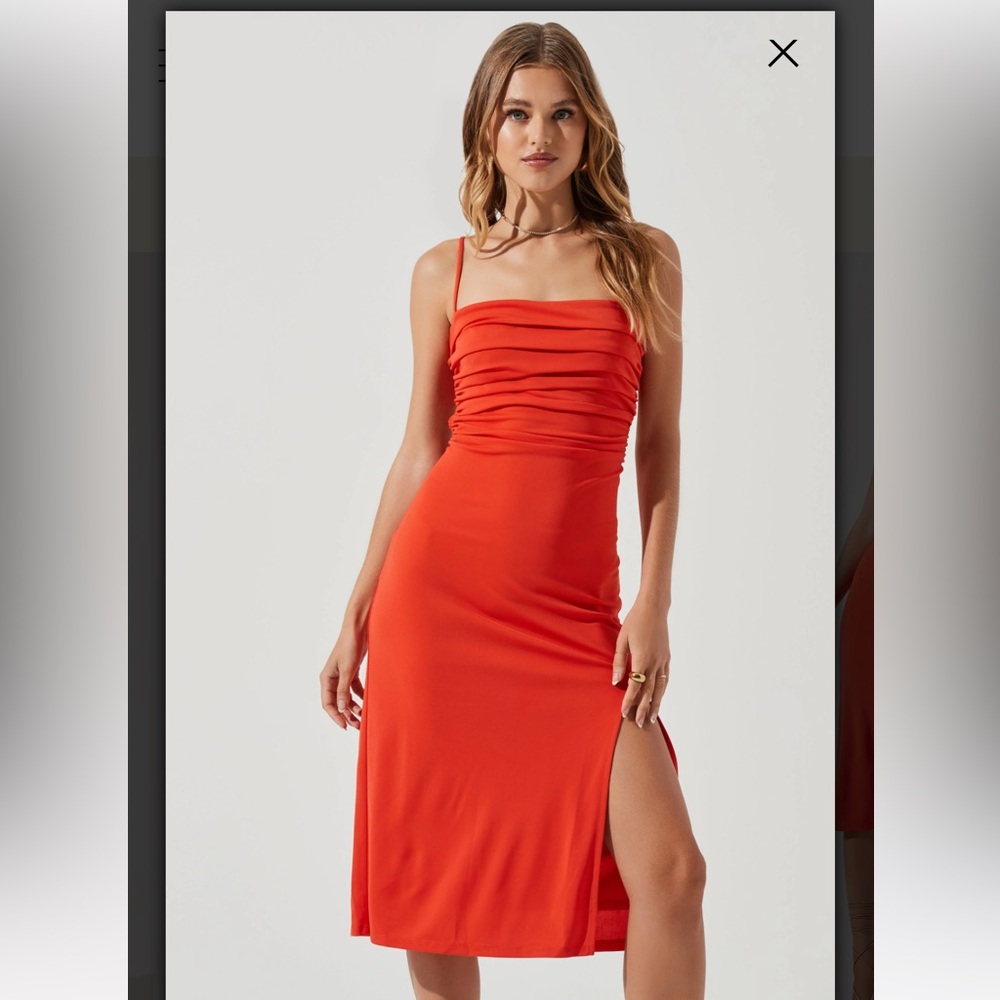 Astr Red Midi Dress with Elegant Design